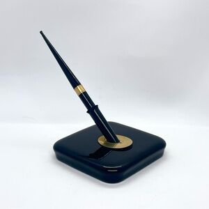 Vintage SHEAFFER'S Desk Set Ballpoint Pen With Black Glass & Brass Base READ